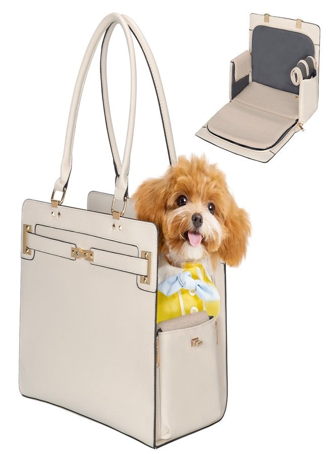 Minsong 2-in-1 Stylish Dog Purse Carrier Soft-Sided Carriers Travel Tote Bag for Small Dogs Cats, Fashion Foldable Pet Bag for Puppies Small Animals with Pockets (White, 15" L x 7.5" W x 12.2" H) - Image 1