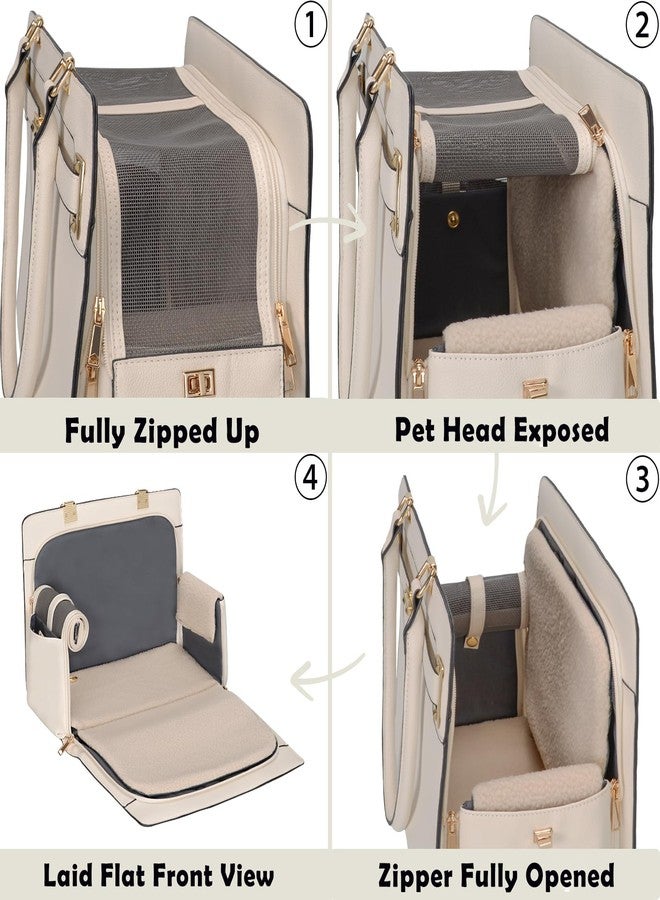 Minsong 2-in-1 Stylish Dog Purse Carrier Soft-Sided Carriers Travel Tote Bag for Small Dogs Cats, Fashion Foldable Pet Bag for Puppies Small Animals with Pockets (White, 15" L x 7.5" W x 12.2" H) - Image 4