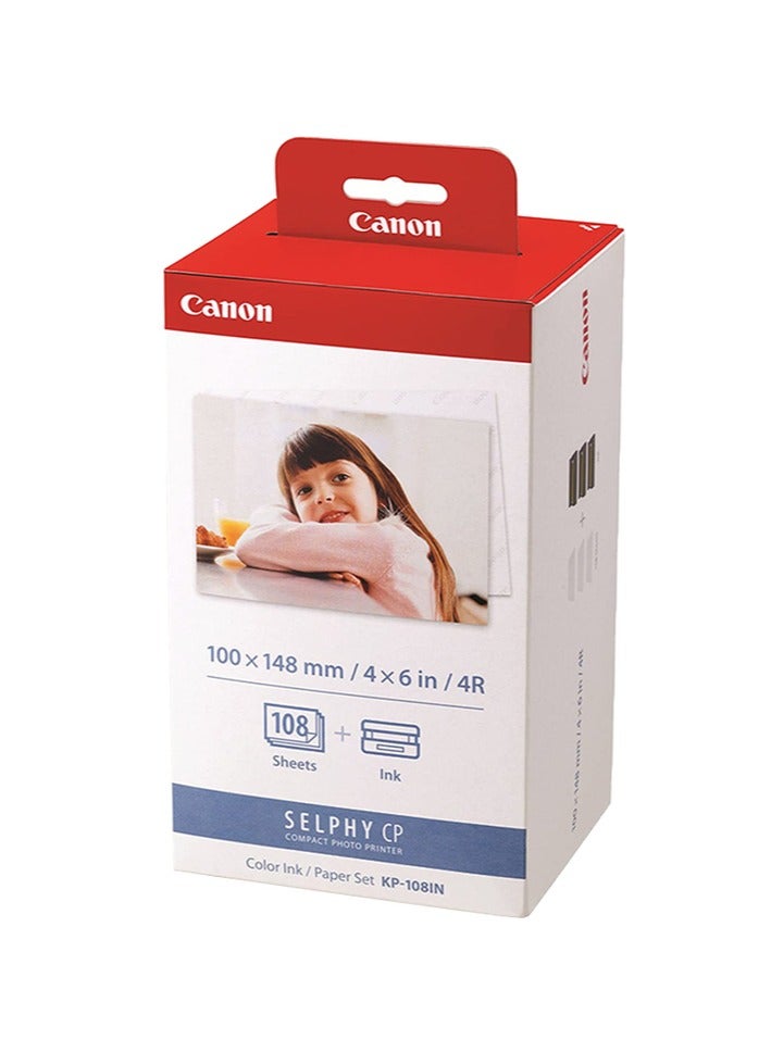 Canon Canon KP-108IN Color Ink Paper Set for Canon Selphy CP910/CP810 Photo Printer, 108 Sheets, White - Image 1