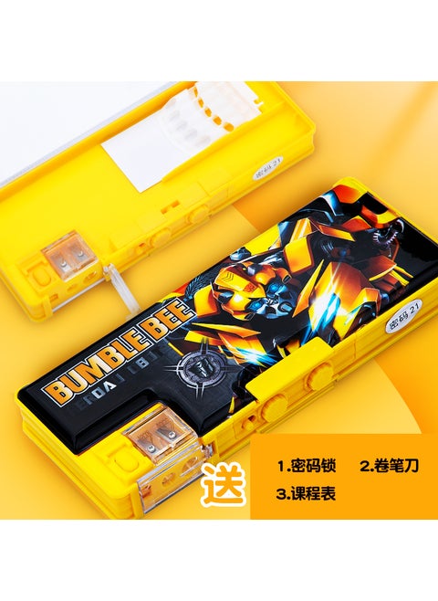 Multi-Functional Pencil Box with Password for Boys Double Layer Code-Bumblebee