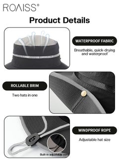 roaiss Wide Brim Sun Foldable Hat for Men Women, UPF 50+ Bucket Hat Comfortable and Breathable Waterproof Beach Sun Hat for Hiking Camping Safari with Windproof Rope  - Image 4