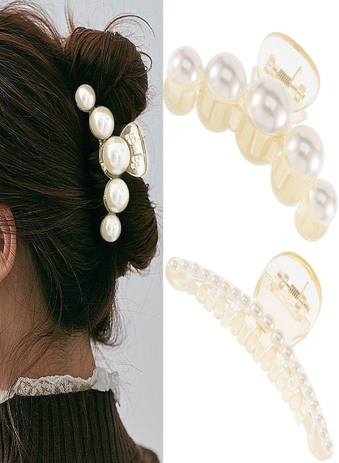 Casdre Pearl Hair Claw Clips Gold Hair Clips for Women (Pack of 2) - Image 1