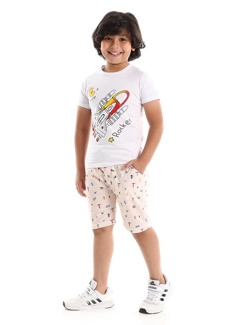 تي شيرت مطبوع عليه "صاروخ" للأولاد _ أبيض