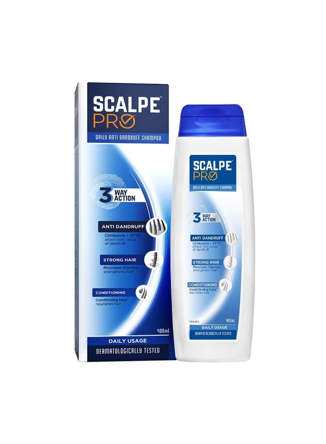 Scalpe Pro Daily Anti-Dandruff Shampoo | Removes Dandruff from Source | Helps with Itching, Irritation & Redness accompanying Dandruff | Scalpe Science | Climbazole & ZPTO Formulation | Strong & Smooth Hair | Daily Use | Dermatologically Tested Solution | For Women & Men | 400ml - Image 1