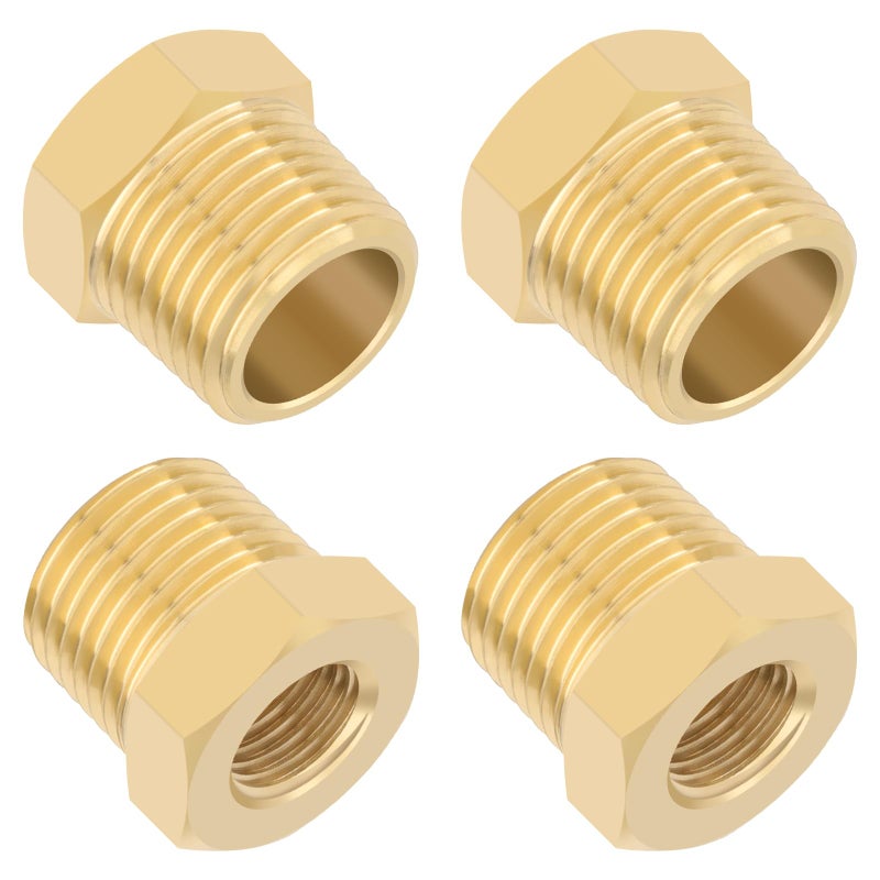 KOOTANS 4pcs Heavy Duty 1/2 NPT Male Thread to 1/4 NPT Female Thread Brass Reducer Hex Bushing Brass Fitting Pipe Hose Tube Adapter Convert - Image 1