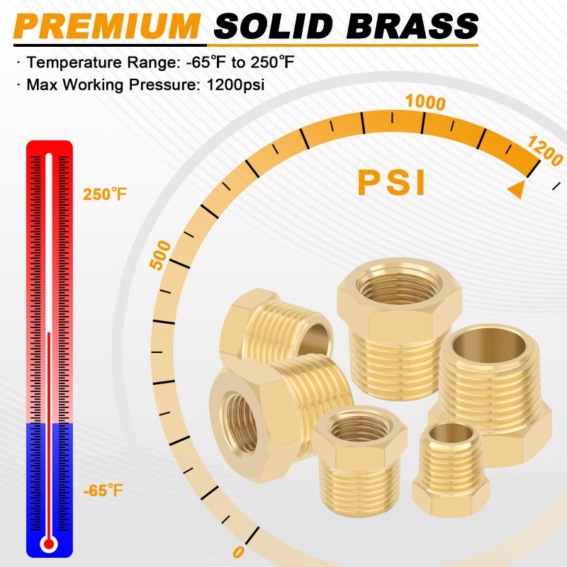 KOOTANS 4pcs Heavy Duty 1/2 NPT Male Thread to 1/4 NPT Female Thread Brass Reducer Hex Bushing Brass Fitting Pipe Hose Tube Adapter Convert - Image 4