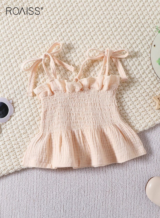 roaiss Girls 2 Piece Solid Outfit, Sleeveless Top and Long Pants Set, Kids Stylish Clothing Set with Spaghetti Strap Camisole and Wide Leg Pants, Perfect Outfit for Summer  - Image 3