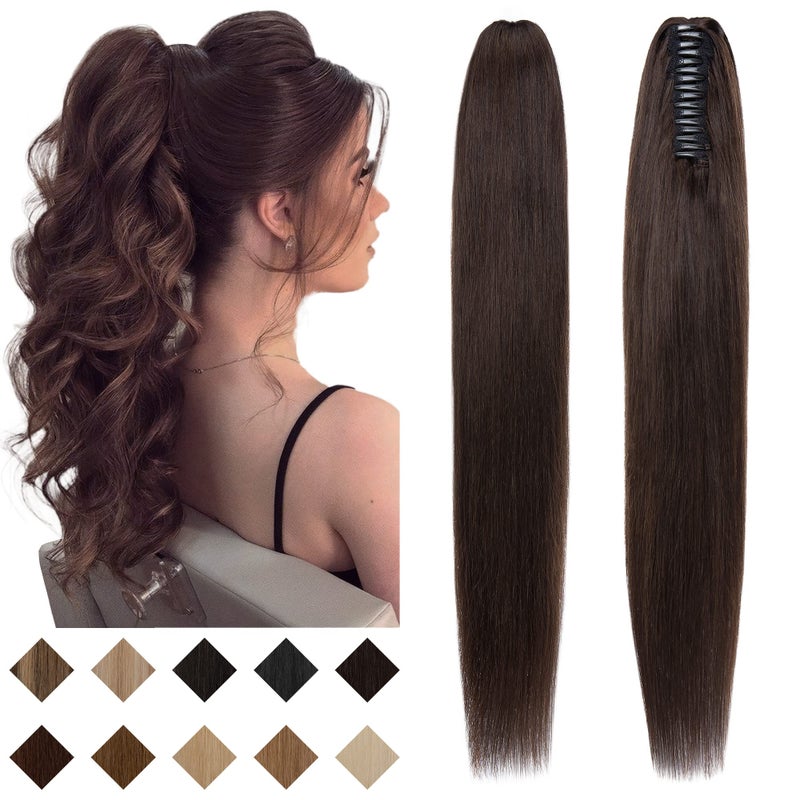 SEGO Claw Clip Ponytail Extension Human Hair Clip in Ponytail Hair Extensions Real Human Hair Pony Tails Hair Extensions Long Straight For Women -22 Inch Natural Black 120 Gram - Image 2
