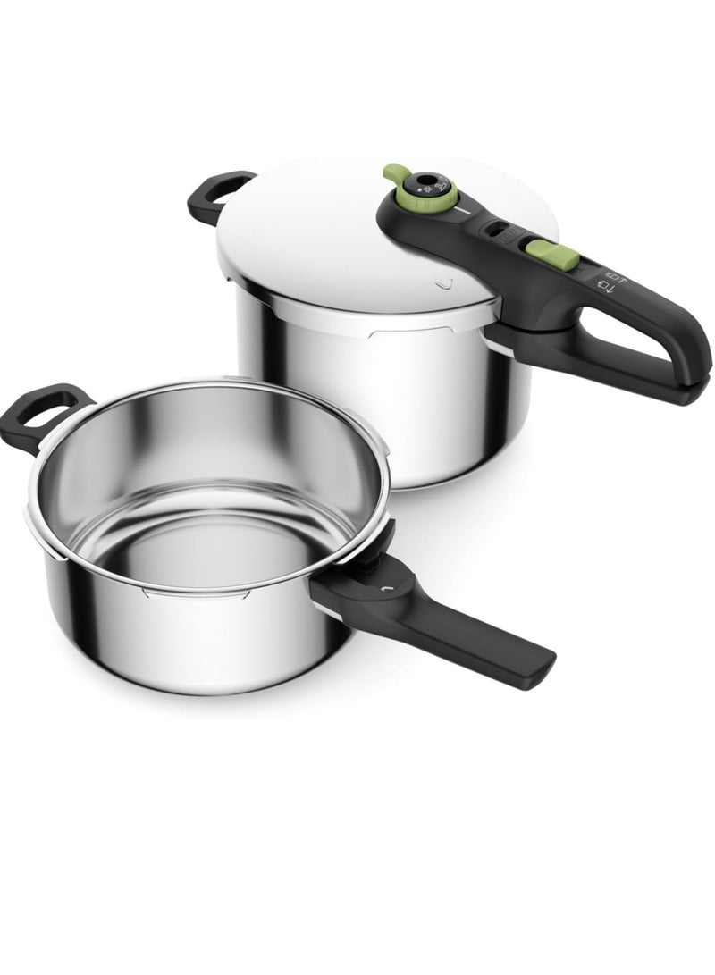 تيفال طقم قدر الضغط TEFAL Secure Trendy سعة 6 لتر + 4 لتر | طهي سريع | تصميم جذاب | برنامجين | آمن | متوافق مع الحث | ضمان لمدة سنتين | P2584300 من الفولاذ المقاوم للصدأ - Image 1