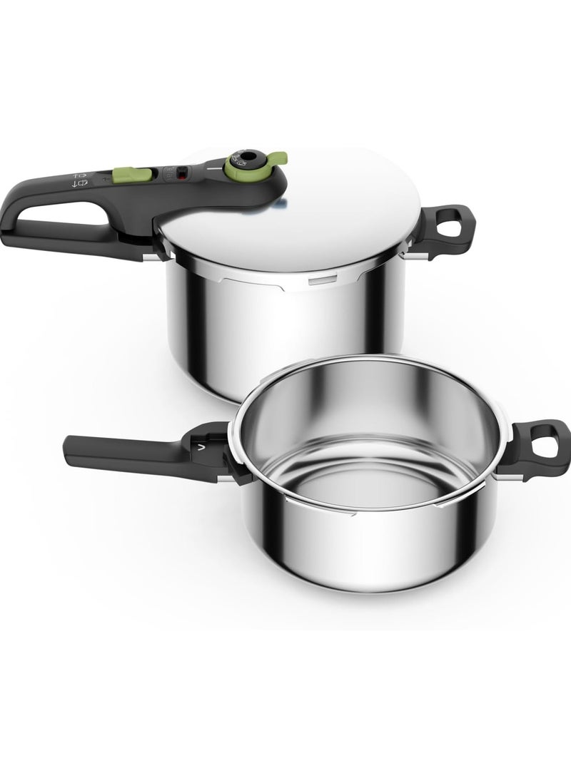 تيفال طقم قدر الضغط TEFAL Secure Trendy سعة 6 لتر + 4 لتر | طهي سريع | تصميم جذاب | برنامجين | آمن | متوافق مع الحث | ضمان لمدة سنتين | P2584300 من الفولاذ المقاوم للصدأ - Image 2