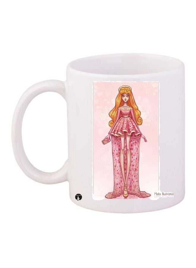 Cartoon Printed Coffee Mug White/Pink/Yellow 11ounce