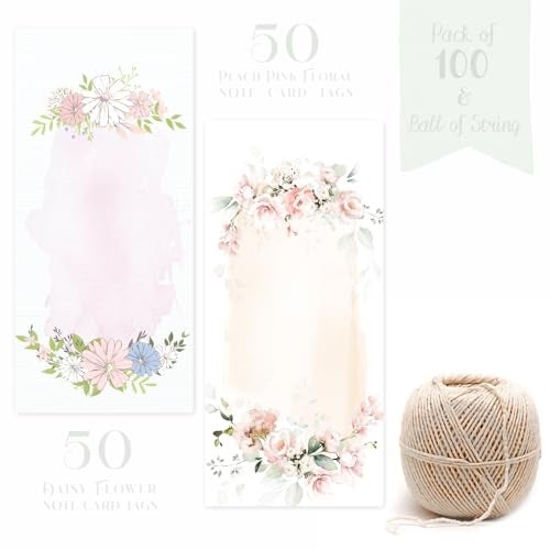 Chic a Choc 100 Note Cards Gift Tag with Jute String. Slim Watercolour Design. 50 of Each Design. Perfect for Gifts, Self Memos, Cake Boxes - Image 4