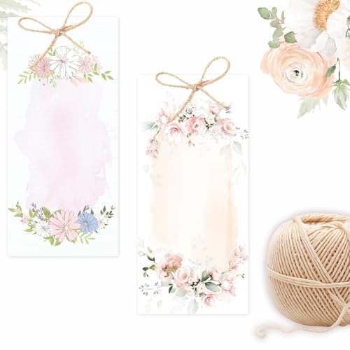 Chic a Choc 100 Note Cards Gift Tag with Jute String. Slim Watercolour Design. 50 of Each Design. Perfect for Gifts, Self Memos, Cake Boxes - Image 1