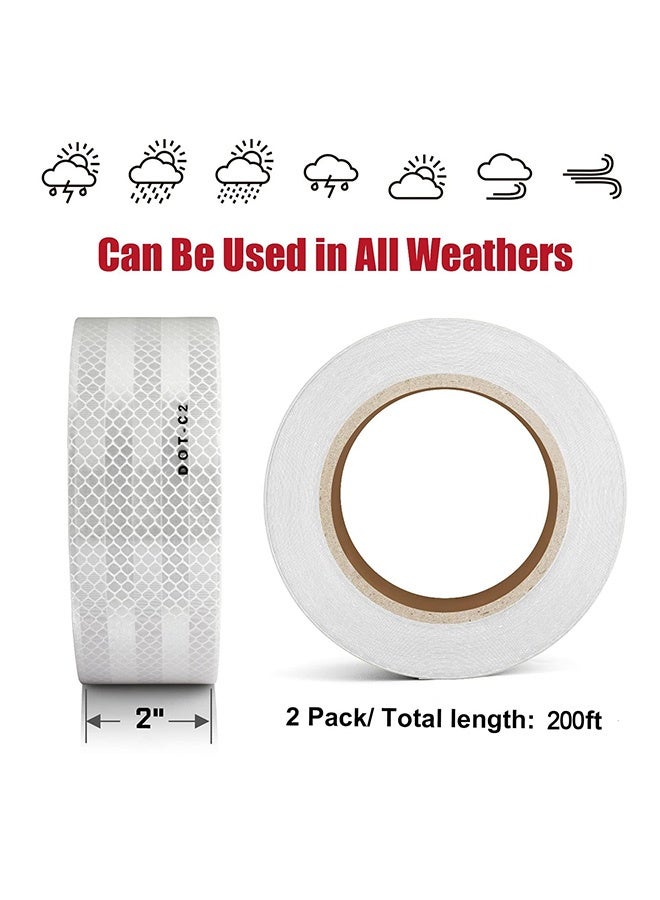 Peachjoy شريط عاكس، 2 بوصة × 200 قدم شريط عاكس خارجي مقاوم للماء DOT-C2 مقاوم للتلاشي شريط عاكس أبيض شريط تحذير أمان لاصق قوي شريط عاكس للوضوح أبيض - Image 4