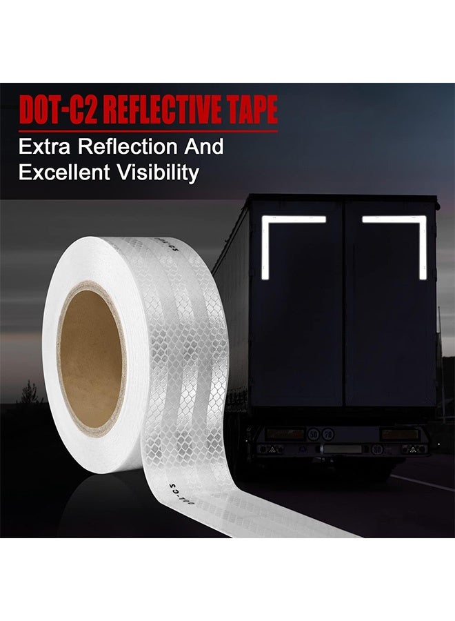 Peachjoy شريط عاكس، 2 بوصة × 200 قدم شريط عاكس خارجي مقاوم للماء DOT-C2 مقاوم للتلاشي شريط عاكس أبيض شريط تحذير أمان لاصق قوي شريط عاكس للوضوح أبيض - Image 2