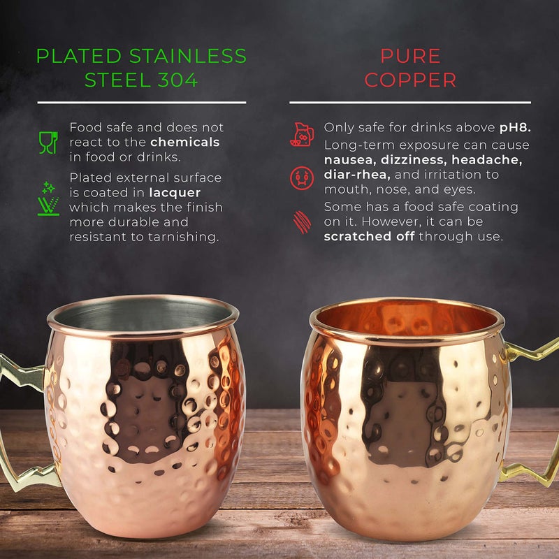 PG Moscow Mule Mugs | Large Size 19 ounces | Set of 4 Hammered Cups | Stainless Steel Lining | Pure Copper Plating | Gold Brass Handles | 3.7 inches Diameter x 4 inches Tall - Image 5