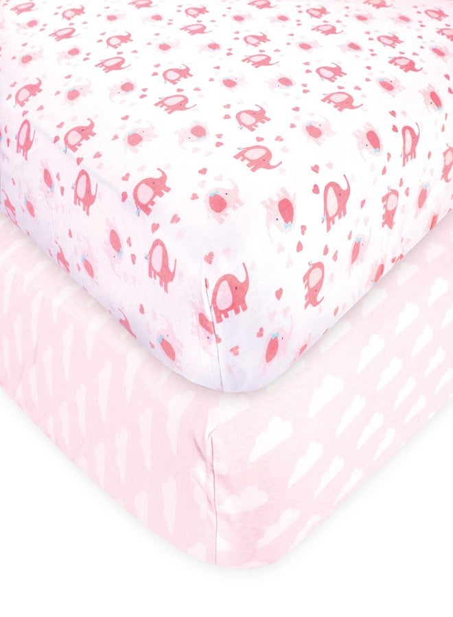Luvable Friends Unisex Baby Fitted Crib Sheet, Girl Basic Elephant, One Size - Image 1