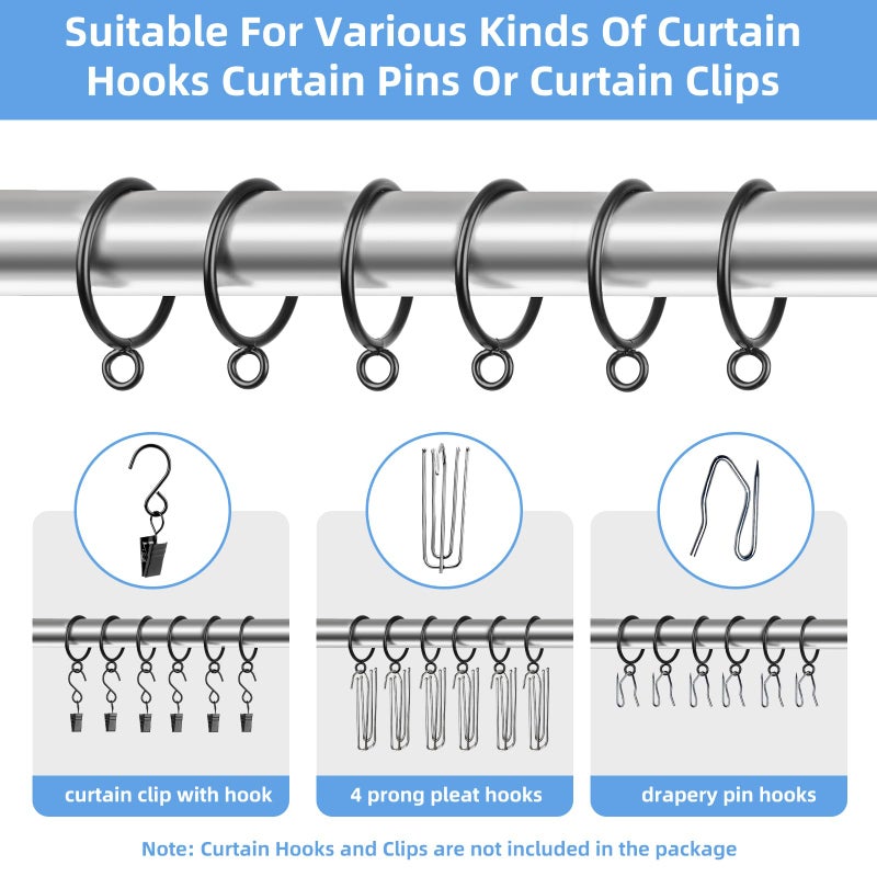 Manysky Curtain Rings with Eyelets, 48 Pack Metal Drapery Rings for Pinch Pleat Curtains Panels, Drape Rings Fits Up to 1.2 in Curtains Rod, 1.5 Inch I D Black - Image 4