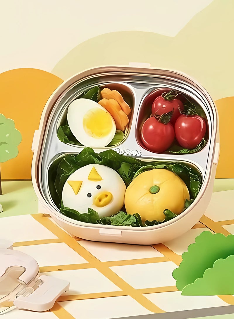 تويسو صندوق غداء Twisoo Bento المصنوع من الفولاذ المقاوم للصدأ للأطفال والكبار، مكون من 3 أقسام من البلاستيك اللطيف لتناول الآيس كريم والوجبات الخفيفة مع شوكة وملعقة - طابقين خالٍ من مادة BPA ومضاد للتسرب (لون القرنفل)  - Image 2