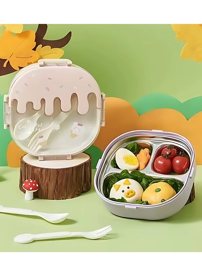 تويسو صندوق غداء Twisoo Bento المصنوع من الفولاذ المقاوم للصدأ للأطفال والكبار، مكون من 3 أقسام من البلاستيك اللطيف لتناول الآيس كريم والوجبات الخفيفة مع شوكة وملعقة - طابقين خالٍ من مادة BPA ومضاد للتسرب (لون القرنفل)  - Image 3