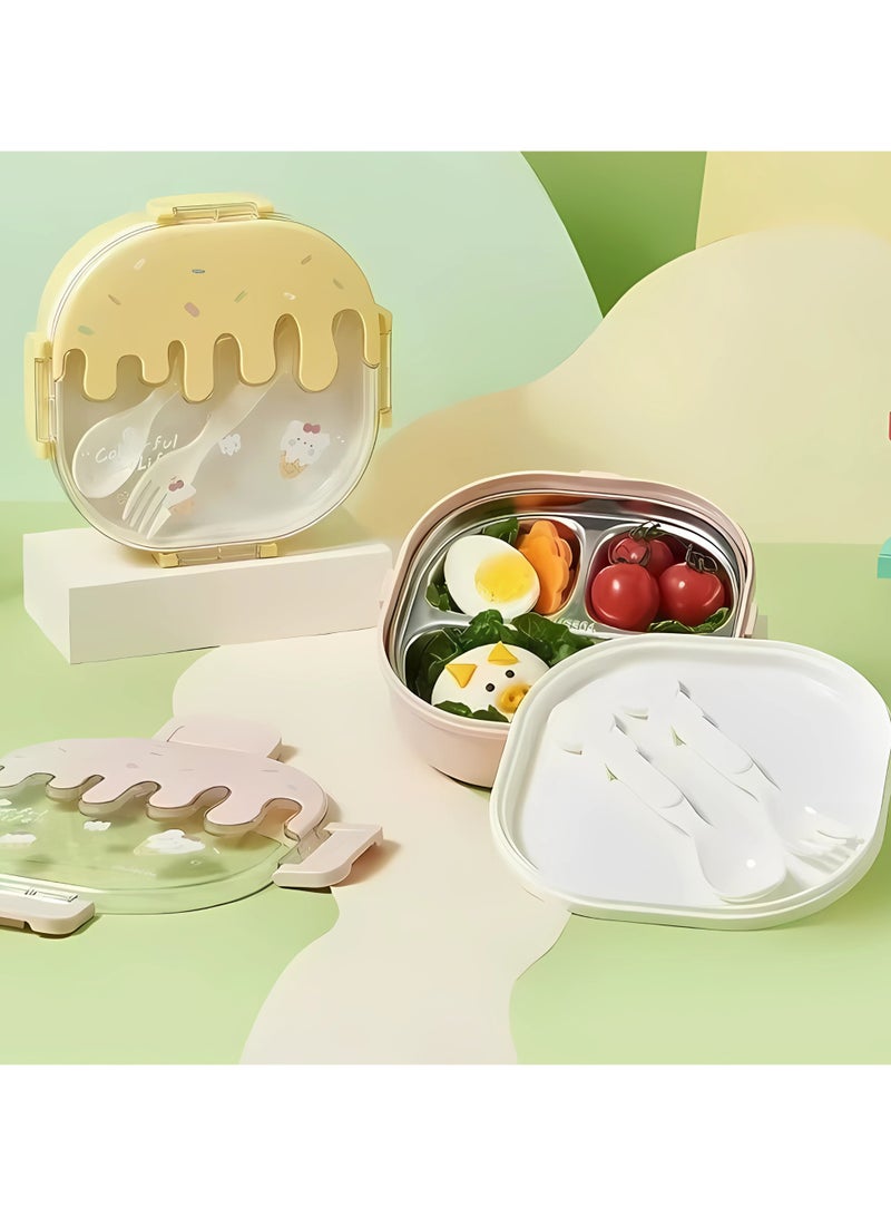 تويسو صندوق غداء Twisoo Bento المصنوع من الفولاذ المقاوم للصدأ للأطفال والكبار، مكون من 3 أقسام من البلاستيك اللطيف لتناول الآيس كريم والوجبات الخفيفة مع شوكة وملعقة - طابقين خالٍ من مادة BPA ومضاد للتسرب (لون القرنفل)  - Image 4