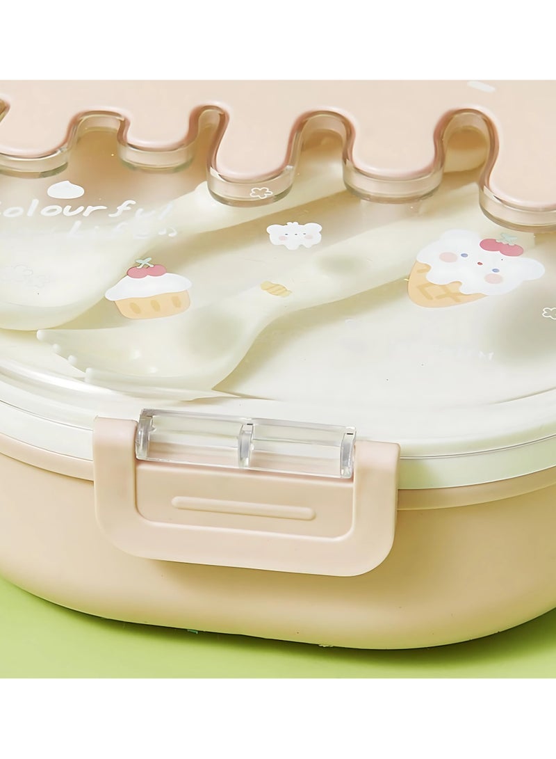 تويسو صندوق غداء Twisoo Bento المصنوع من الفولاذ المقاوم للصدأ للأطفال والكبار، مكون من 3 أقسام من البلاستيك اللطيف لتناول الآيس كريم والوجبات الخفيفة مع شوكة وملعقة - طابقين خالٍ من مادة BPA ومضاد للتسرب (لون القرنفل)  - Image 5