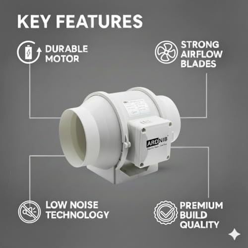 Ardnib Inline Duct Fan |5 Inch | Silent Mix Flow Fan | Inline Exhaust Fan | Circular Inline Fan/Air Circulation System | White 45W Copper Motor | Airflow 310m3/h | 2 Speed | 2600 RPM - Image 3