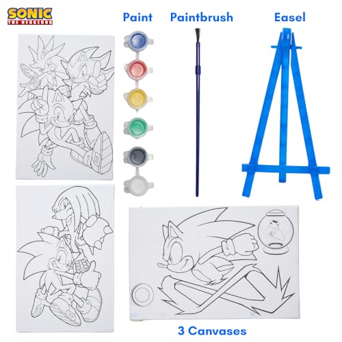 Innovative Designs Sonic The Hedgehog Canvas Paint Set for Kids with 3 Canvases, Acrylic Paint, Paintbrush, & Easel - Image 2