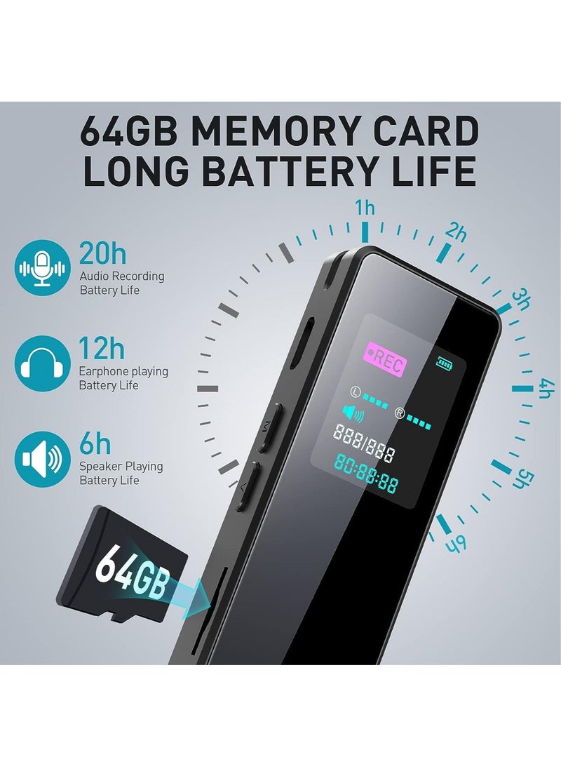 MSMR - 64GB Smart Digital Voice Activated Recorder with Playback -MP3 player, Audio Voice Recorder for Lectures Meetings, Recording Device Dictaphone Sound Tape Recorder - Image 1