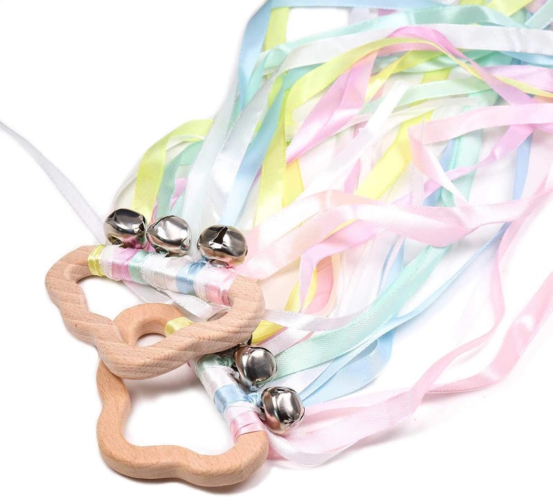 DILIMI Hand Ribbon Kite Baby Sensory Toys, 2 Pack Hand Kite Montessori Learning Toy, Cloud Rainbow - Image 1