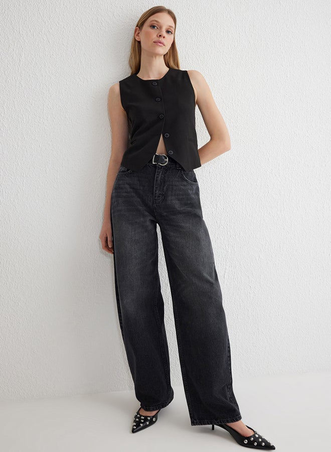 trendyol Black Premium High Waist Barrel Baggy Jeans - Image 1