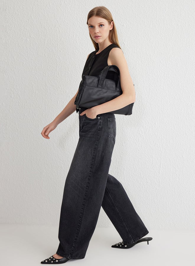 trendyol Black Premium High Waist Barrel Baggy Jeans - Image 2