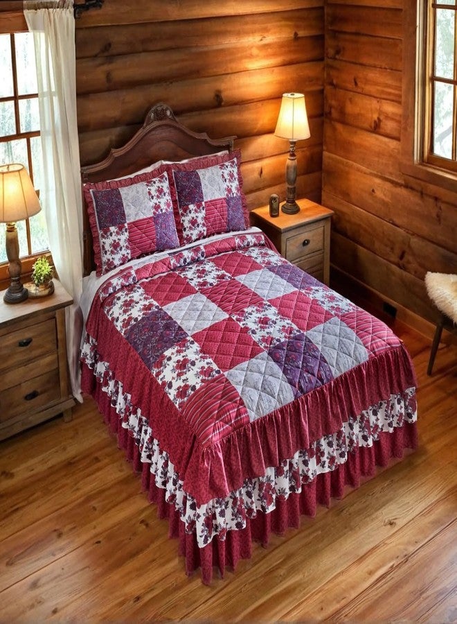 كوليكشنس إي تي سي طقم غطاء سرير من كوليكشنز إت سي بتصميم مرقع ومبطن بثلاث طبقات مكشكشة - Image 4