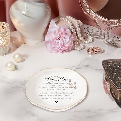 MQPPKJ Bestie Gifts for Women Friendship, Jewelry Dish Trinket Tray, Gifts for Friends Female, Friend Gifts for Women Birthday, BFF Soul Sister Work Bestie Gifts for Thanksgiving Gifts (White-bestie1) - Image 4