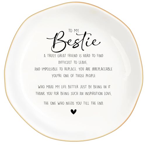 MQPPKJ Bestie Gifts for Women Friendship, Jewelry Dish Trinket Tray, Gifts for Friends Female, Friend Gifts for Women Birthday, BFF Soul Sister Work Bestie Gifts for Thanksgiving Gifts (White-bestie1) - Image 1