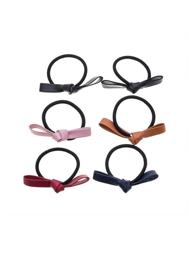 Lovef 6 Pcs Simple Korean Elastic Double Knotted Bows Rubber Band Elastic Head Tie Hair Band Girls Hair Accessories for Women Headwear - Image 1