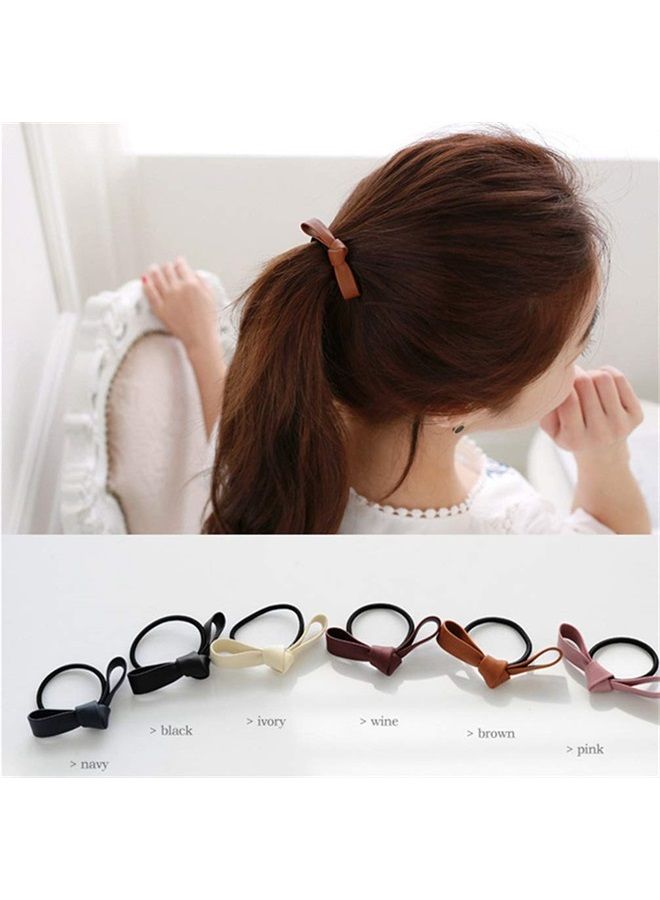 Lovef 6 Pcs Simple Korean Elastic Double Knotted Bows Rubber Band Elastic Head Tie Hair Band Girls Hair Accessories for Women Headwear - Image 3