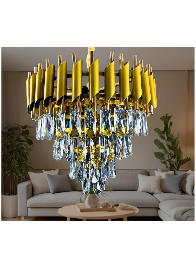 Modern crystal chandelier with 5 bulbs, slanted white, diameter 50 cm. - Image 1