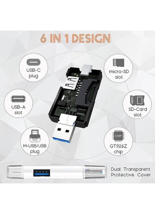 Micro SD Card Reader for Android, Micro SD Card to USB Adapter, USB C SD Card Reader for Camera Memory Card Reader, 6 in 1 SD Card Reader White - Image 3