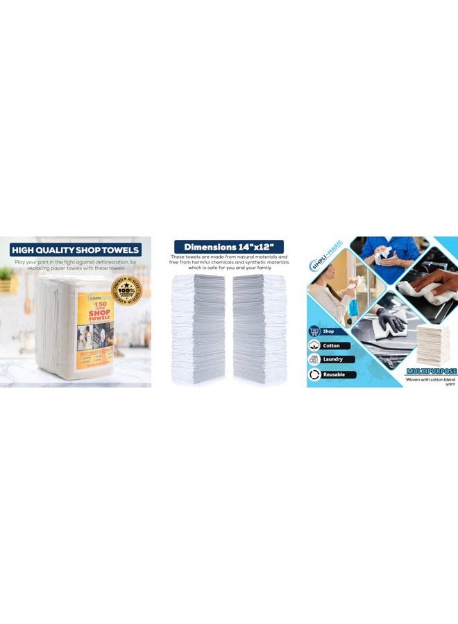 Simpli-Magic 79142 Shop Towels 14"x12", 150 Count (Pack of 1), Cotton, White  - Image 5
