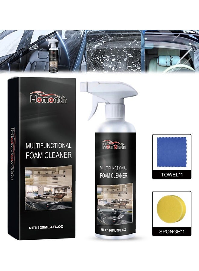 Homonth Multifunctional Glass Foam Cleaner, Glass Oil Film Remover For Car With Sponge Towel, Car Glass Oil Film Cleaner, Glass Oil Film Stain Removal Cleaner, Oil Film Remover For Car Window, 120ML - Image 1