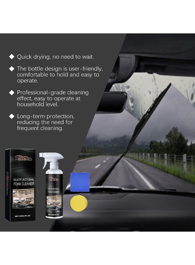 Homonth Multifunctional Glass Foam Cleaner, Glass Oil Film Remover For Car With Sponge Towel, Car Glass Oil Film Cleaner, Glass Oil Film Stain Removal Cleaner, Oil Film Remover For Car Window, 120ML - Image 4