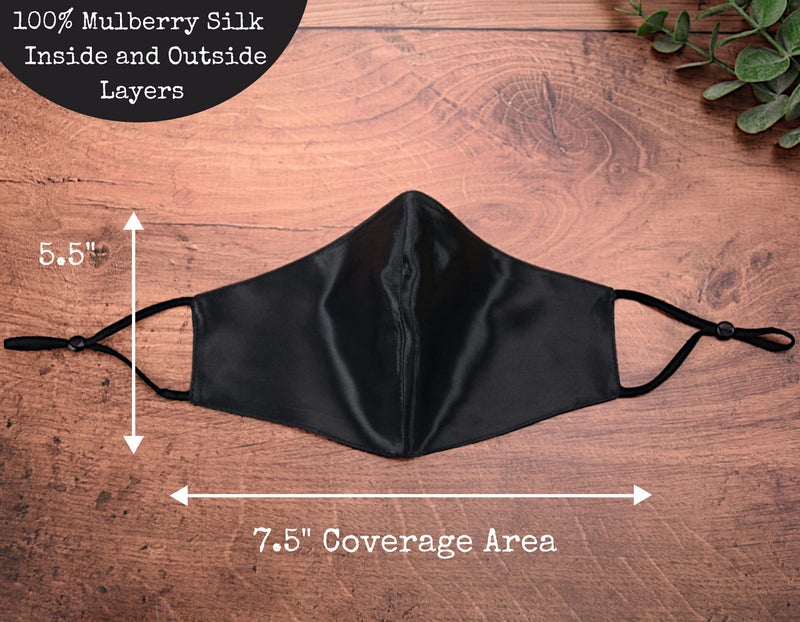 Celestial Silk Celestial Silk 100% Mulberry Silk Face Mask - Reusable Pure 22 Momme Silk Face Covering with Adjustable Ear Loops, Washable (Black)  - Image 4