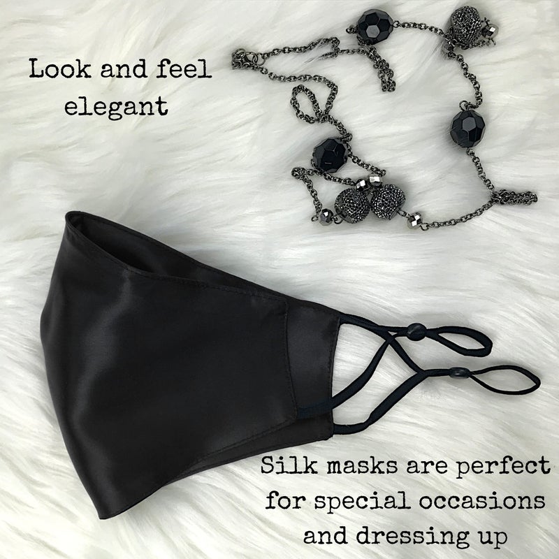 Celestial Silk Celestial Silk 100% Mulberry Silk Face Mask - Reusable Pure 22 Momme Silk Face Covering with Adjustable Ear Loops, Washable (Black)  - Image 5