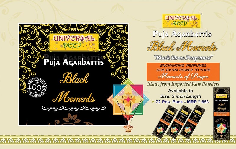 Universal Deep Black Moments Puja AgarbattisIncense Sticks with Black Stone Fragrance EcoFriendly Sticks Pack of 6 Boxes of 72 Sticks Each Total 432 Sticks 9 inch Long Black Stone  - Image 2