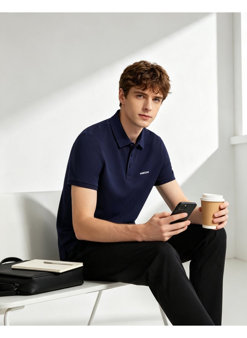 GEOX Men Short Sleeve Polo Shirt Casual Daily Wear For Men Navy Blue - Image 1