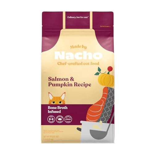 Made by Nacho Dry Cat Kibble 2lb Bag, High Protein and Grain-Friendly Premium Cat Food, Sustainably Caught Salmon and Pumpkin, Infused with Bone Broth for Hydration, Limited Ingredients, Single Bag - Image 1
