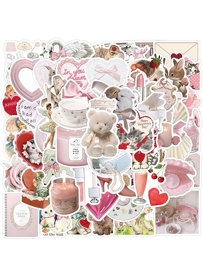 60pcs Coquette Stickers Cute Vinyl Laptop Stickers, Waterproof Aesthetic Stickers, Pink Sticker Pack for Girls Water Bottles Laptop Computer Phone Guitar (60 Coquette Stickers) - Image 1