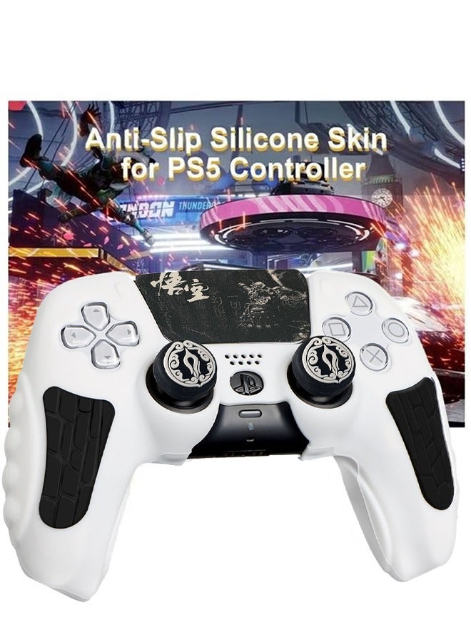 Wukong Theme PS5 Controller Silicone Protective Case, with Anti-Shock and Anti-Scratch Properties Comes, with Thumbstick Caps, Black Myth Wukong Skin Friendly Gamepad Protective Sleeve - White - Image 4