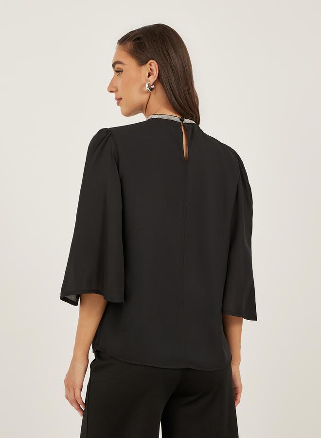 Styli Embellished Neckline Flared Angel Sleeve Blouse  - Image 5